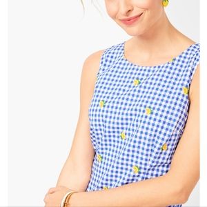 NWT TALBOTS Blue White Lemons Gingham Shift Summer Lightweight Dress Size 2
